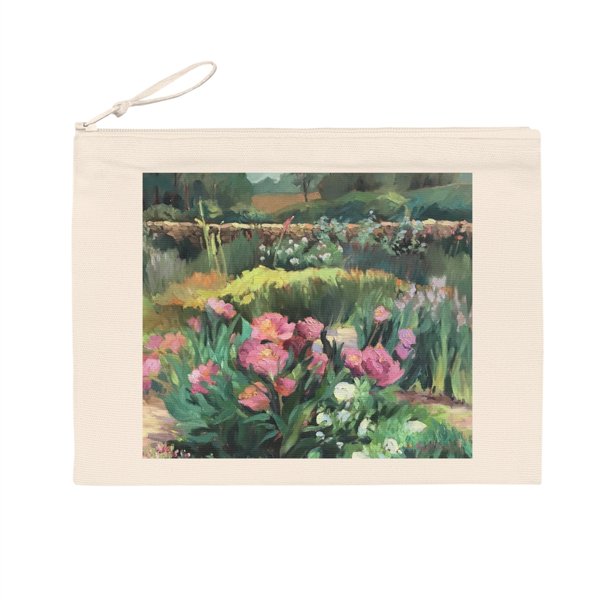 Eco-Friendly Pouch with 'Pink Peonies' I Original Artwork by American Artist Barbara Cleary - Rosetta Creative Boutique